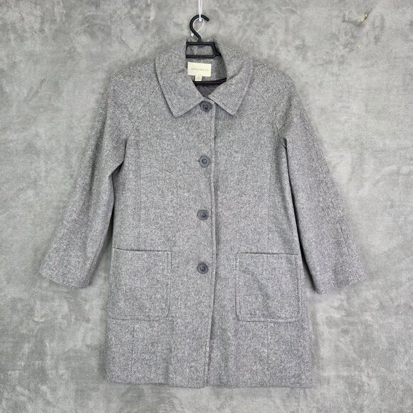 Womens Appleseeds Gray Wool Blend Overcoat Button Front & Pockets Lined Size L - Picture 2 of 9